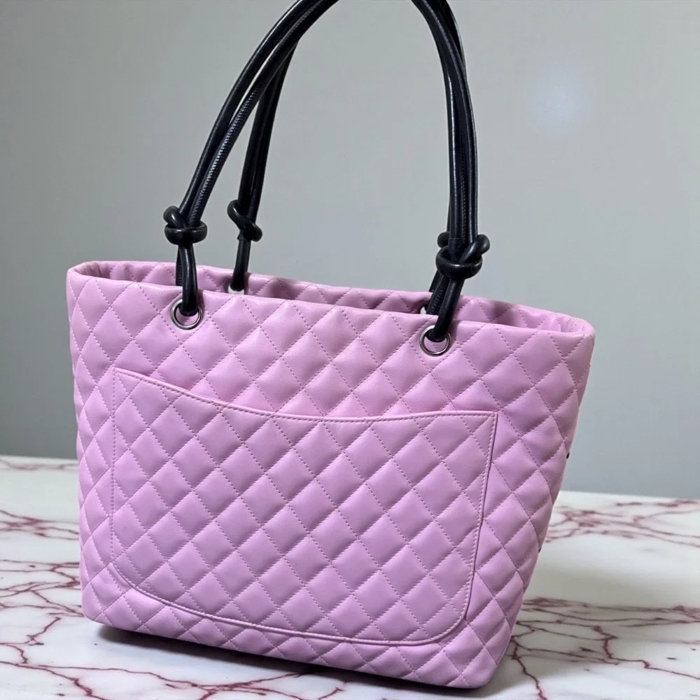 CHANEL Vintage Pink/Black Cambon Ligne Tote & Original Box - Picture 4 of 14